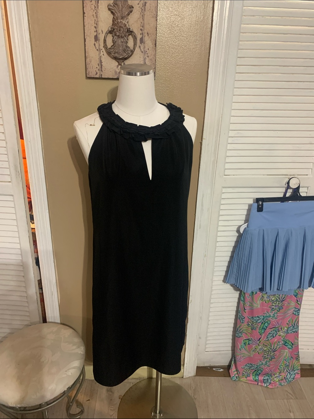 Tahari Black Braided Halter Shift Dress
